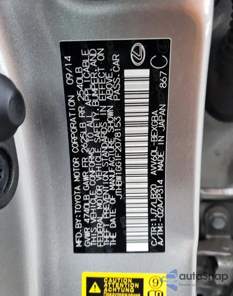 2015 Lexus Es 300H z USA, uszkodzony, nr VIN JTHBW1GG1F2078153